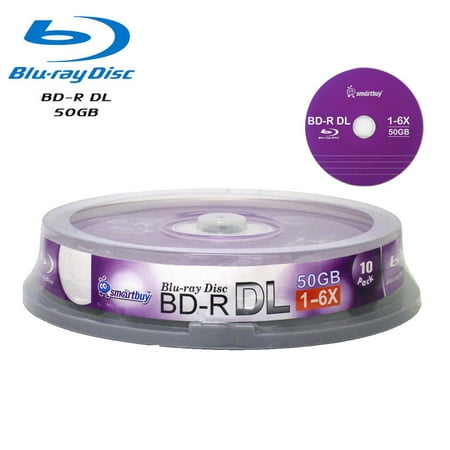 SmartBuy 10 Pack Bd-r Dl 50gb 6x Blu-ray Double Layer Recordable Disc Blank Logo Data Video Media 10-discs