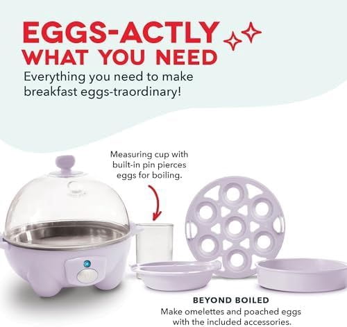 Rapid Egg Cooker - Boiler, Poacher & Steamer - Includes Measuring & Recipe Guide - Dishwasher Safe - BPA Free - Holds 7 Eggs, Lavender