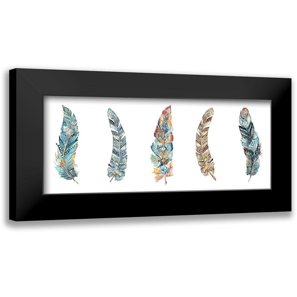 Tre Sorelle Studios 14x8 Black Modern Framed Museum Art Print Titled - Tribal Feathers Panel