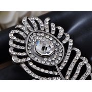 Alilang Adjustable Silvery Crystal Rhinestone Peacock Feather Statement Ring