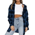 thumbnail image 1 of Camisa a cuadros Manga larga Bolsillo de solapa Tops sueltos casuales con un solo pecho para mujer Azul XL, 1 of 6
