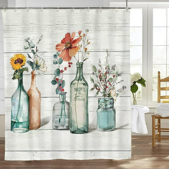 Farmhouse Flower Shower Curtain for Bathroom Rustic Floral Shower Curtains Country Botanical Waterproof Polyester Fabric Bathroom Decor Curtain with Hooks 72x72 Inches