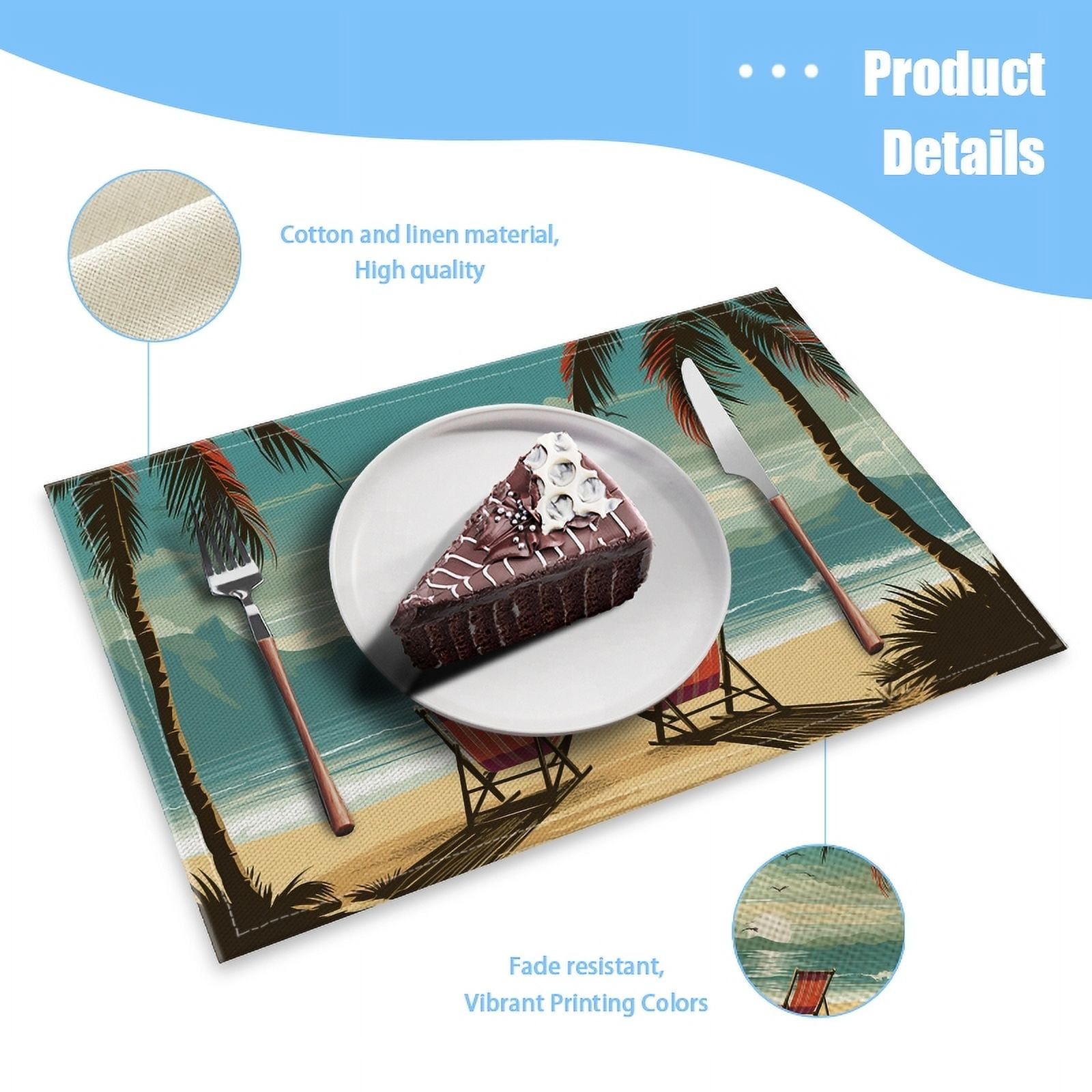 BaHomeck placemats Set of 4 Two Beach Chairs On The Sand Palm Trees And Mountains In The Background Cotton Linen rectangle Placemats for Kitchen Dining Table Indoor,Outdoor,18*12inch