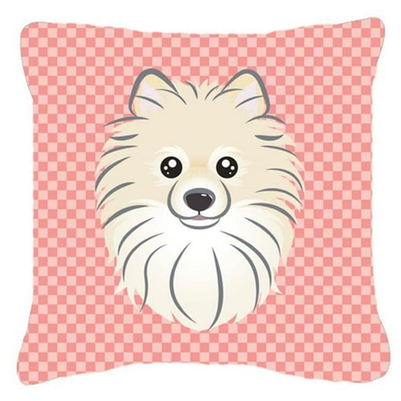 Carolines Treasures Checkerboard Pink Pomeranian Canvas Fabric Decorative Pillow 14Hx14W multicolor