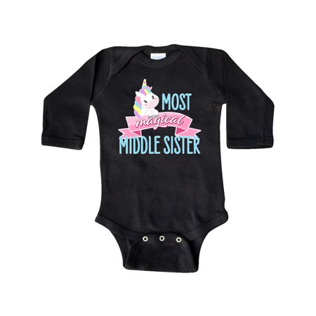 

Inktastic Most Magical Middle Sister- cute unicorn Gift Baby Girl Long Sleeve Bodysuit