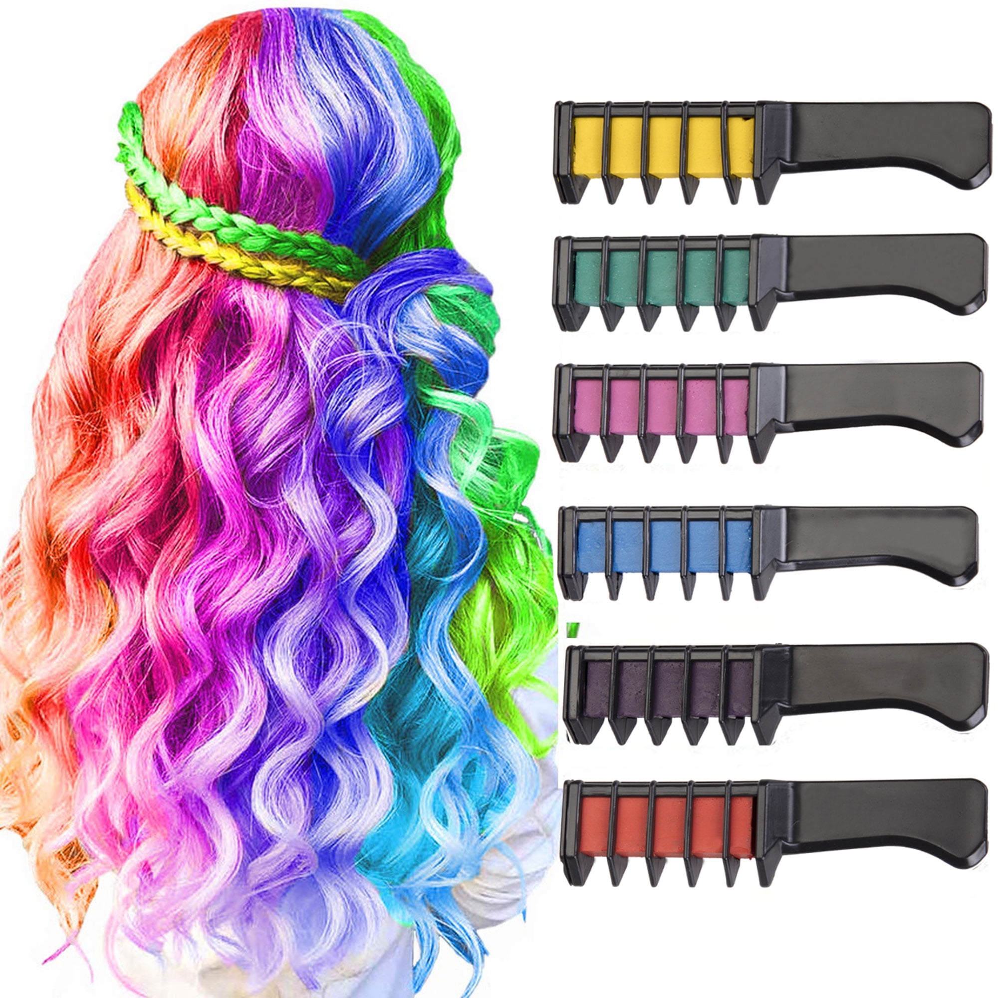 LELINTA 6 Color Hair Chalk for Kids Washable,Temporary Color Chalk Comb  Set, Washable Hair Chalk for Girls Kids Gifts on Birthday Party Cosplay -  Hair Chalk Comb 