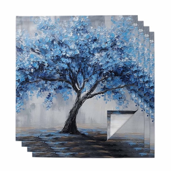 Cloth Napkins Set of 4 - 20x20 Inches, Blue Tree Washable Reusable Table Napkins, Modern Oil Painting Botanical Art Soft & Absortbent Dining Napkin for Party Wedding Hotel Restaurant