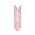 thumbnail image 2 of BLISSFUL STEP Women's Glitter V Shape Pointy Toe Back Zipper Block Heels Mid Calf Boots, 2 of 6