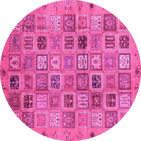 Ahgly Company Indoor Round Abstract Pink Modern Area Rugs, 5' Round
