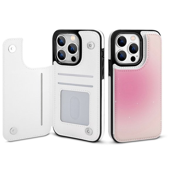 Funda tipo cartera Tie Dye para iPhone 14 Pro con tarjetero, tapa trasera tipo folio de piel sintética con función atril, ranuras para tarjetas, cierre magnético doble, antigolpes