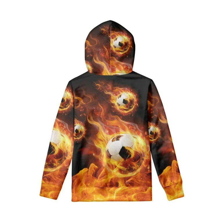 FKELYI Flame Soccer Cool Hoodies for Boys Size 8-10 Years Lightweight Youth  Round Neck Sports Pullover Elastic Sports Long Sleeve Sweatshirts