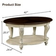 thumbnail image 6 of 42" Oval Vintage Coffee Table - Beige & Espresso Solid Wood Cocktail Table with Carved Legs & Storage Shelf, 6 of 9