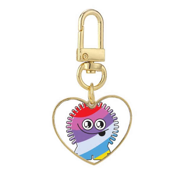 Universo y Alien Rainbow alien Llavero de metal en forma de corazón dorado