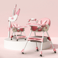 thumbnail image 5 of XunKA 4-in-1 Baby High Chair, Portable Fortable Toddler Dining Chair Eat & Play with Double-Layer Dinner Plate and Toy Rack for 6-36 Month, Pink., 5 of 12