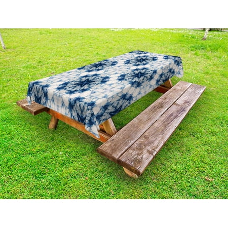 

Tie Dye Outdoor Tablecloth Tribal Tie Dye Technique Art Featured Odd and Hazy Forms in Symmetric Axis Design Decorative Washable Fabric Picnic Tablecloth 58 X 120 Inches Blue Grey by Ambesonne