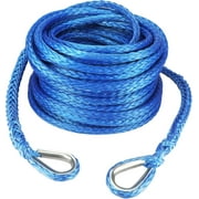3/8 Inch x 92 Feet Synthetic Winch Extension Rope 26,500 Lbs for Off Road Vehicle ATV UTV SUV Blue