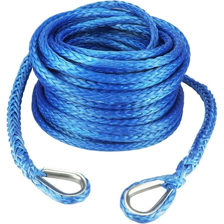 3/8 Inch x 92 Feet Synthetic Winch Extension Rope 26,500 Lbs for Off Road Vehicle ATV UTV SUV Blue