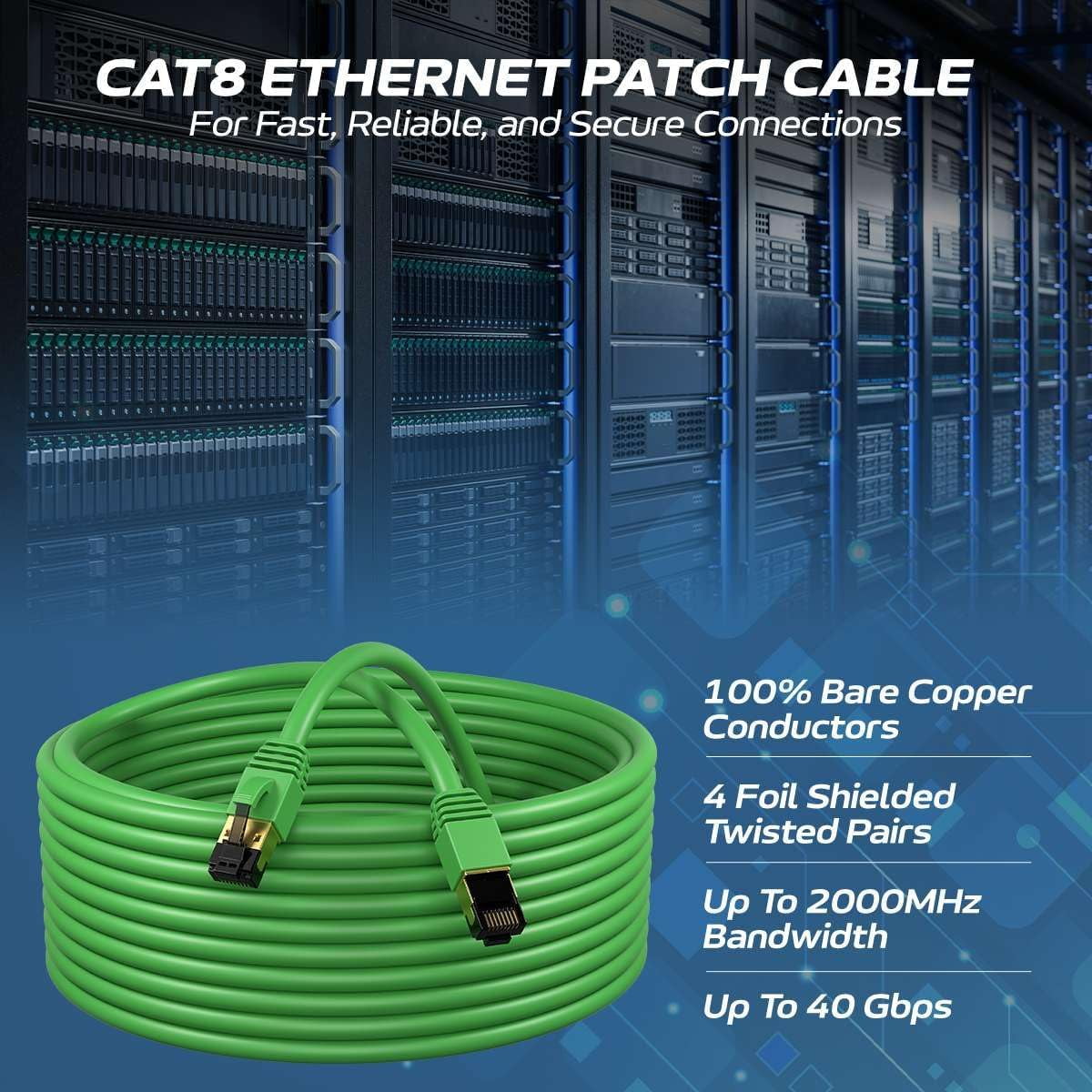 Cat8 35FT Network Ethernet Patch Cable, 2000Mhz Internet Wire, For Router, Modem, PC, Laptop, TVs, Printer Cord, Consoles for Home and Office, Green, Cables Direct Online