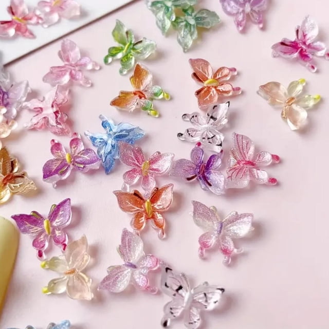 100 piezas de accesorios coloridos del arte del clavo de la mariposa 3D del gradiente for el diseño de uñas