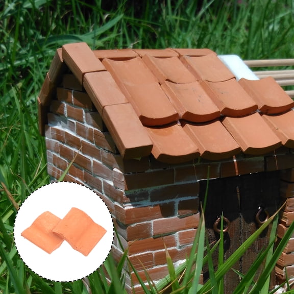 HOMEMAXS Orange Pottery Clay Roof Tiles Set with 50 Miniature Pieces for Teaching and Creating Realistic Model Scenes