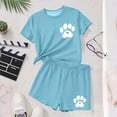 thumbnail image 5 of Kilaqueen Teen Girl Cute Paw Print Summer 2 Piece Outfits Loose Crewneck Short Sleeve T-Shirt Matching Shorts Sets, 5 of 8
