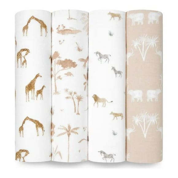 Aden + Anais Lot de 4 Langes en Mousseline de Coton Biologique - Rêves de Safari