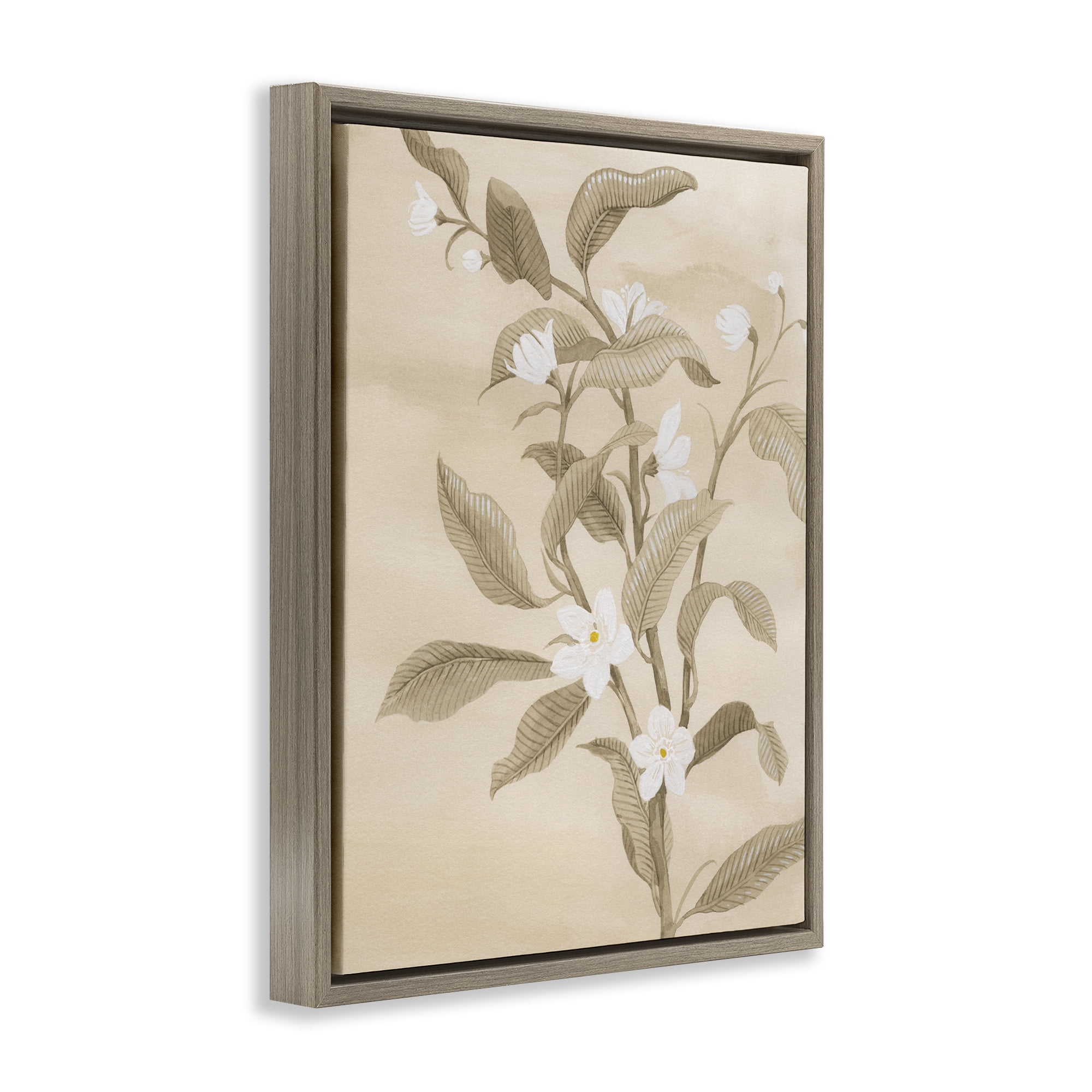 Stupell Industries Neutral White Daffodils Plants & Flowers Painting Brown Floater Framed Canvas Art Print Wall Art, 17 x 21