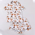 thumbnail image 5 of JIAYUE Girl Children Sleepwear Two Piece Outfits Cute Halloween Print Notched Collar Short Sleeve Top And Elastic Waist Shorts Pajamas For Cozy Summer Indoor Lightweight Loungewear,3-4 Years, 5 of 9