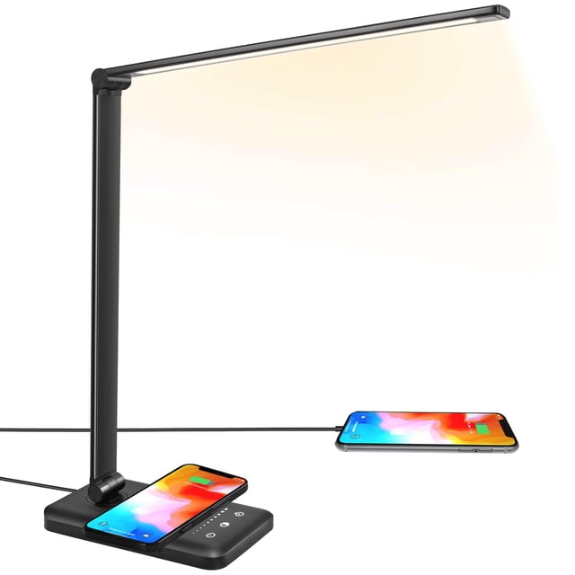 Lámpara de escritorio JOSTIC LED con cargador inalámbrico, puerto USB de 10 W, color negro