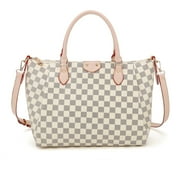 TWENTY FOUR RICHPORTS White Checkered Handbags Leather Shoulder Tote bag Cross body Strap - White Christmas gift