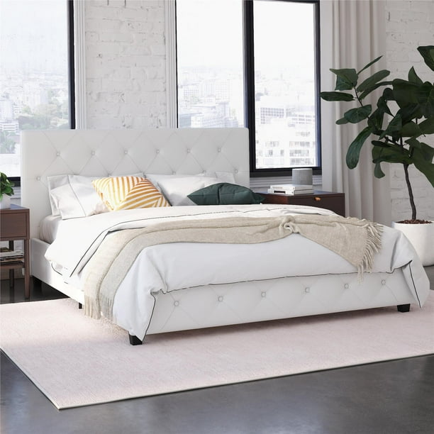 Dakota Upholstered Platform Bed Full, Dhp Dakota Upholstered Faux Leather Platform Bed King White