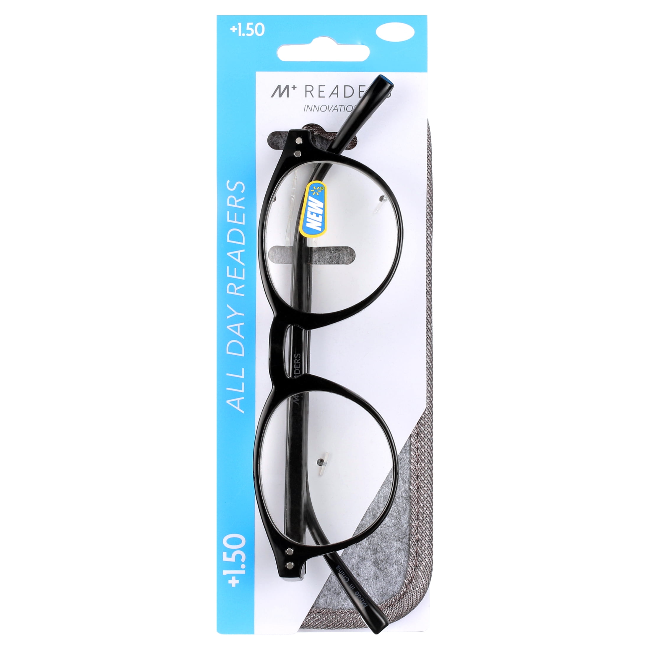 (2 pack) M Readers Innovation Dusk Black +1.50 Reading Glasses with Case