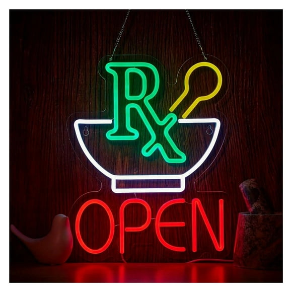 Pharmacy RX Open Neon Light Sign Suitable For Pharmacy Hospital Commercial Wall Decoration 35X30.4cm