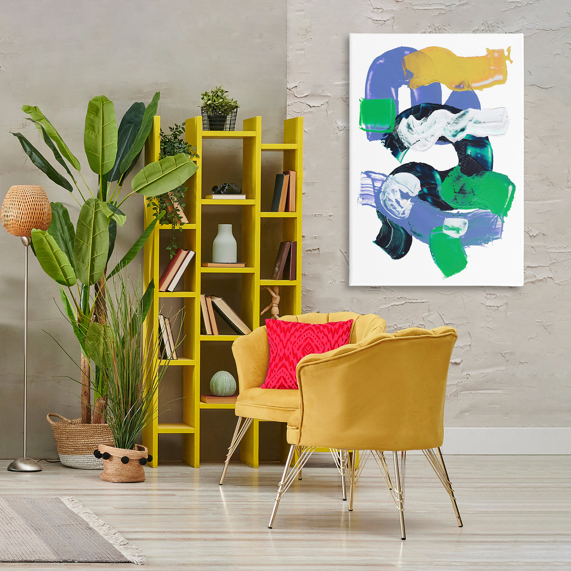 Stupell Industries Curved Paint Strokes Abstract Painting Gallery Wrapped Canvas Art Print Wall Art, 30 x 45