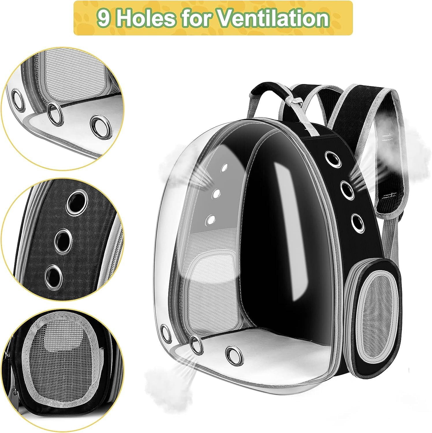 Wattne Backpack Carrier/Bubble Carrying Bag for Small Medium Dogs Cats, Space Capsule Pet Carrier for Hiking, Travel, Airline Approved - Black