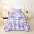 thumbnail image 2 of spefrowx Gingham Check Bow Twin Duvet Cover for Kids, Pink Blue Plaid Patchwork Twin Bedding, Stars Reversible, 2 Pieces, 1 Duvet Cover and 1 Pillowcase, 2 of 6