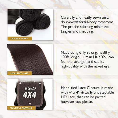 empire bundles multi - body wave with 4x4 closure 10a tangle shed free human hair for weaving and sew in styles (14 16 18 inch, natural)
