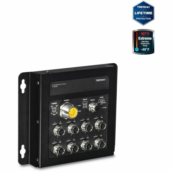 TRENDnet  TI-TPG80, 8-Port Industrial EN50155 M12 Gigabit PoE  Railway Switch