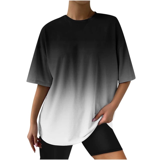 Blusa de manga corta con estampado de cuello redondo informal para mujer a la moda, Tops de verano OAVQHLG3B Store lin121212