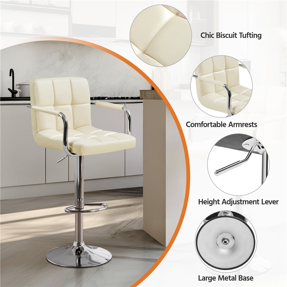 Yaheetech PU Leather Bar Stools with Armrests and Footrest, Set of 4, Beige
