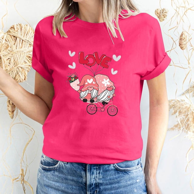 Meichang Hauts de Vacances pour Femmes T-Shirt de la Saint-Valentin Mignon Cœur Graphique T-Shirts Mignons Hauts de Vacances T-Shirts Manches Courtes Col Rond Mode 2025