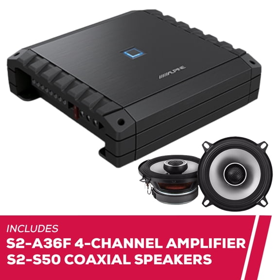 New Alpine S2-A36F 60W RMS 4-Channel Car Amplifier w/ S2-S50 5.25" Coaxial Speakers