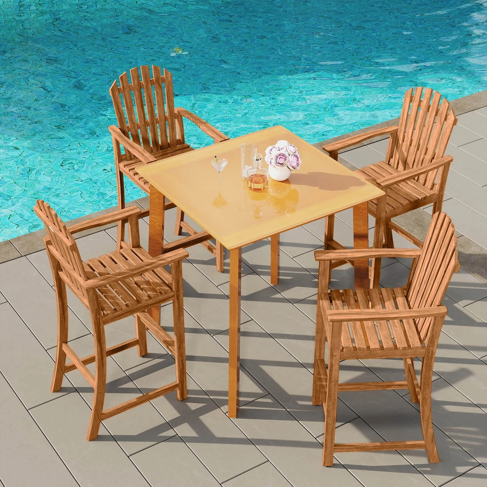 DRAZUNO 2PCS Tall Adirondack Chair w/Back, Armrests and Footrest for Balcony Porch Deck