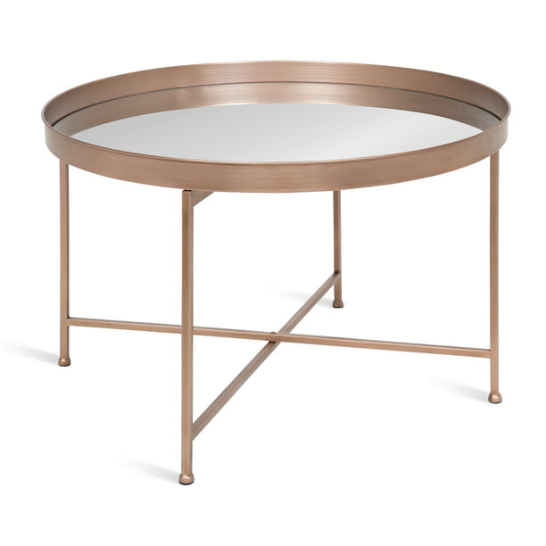 Kate And Laurel Celia Round Metal, Large Mirrored Coffee Table Tray
