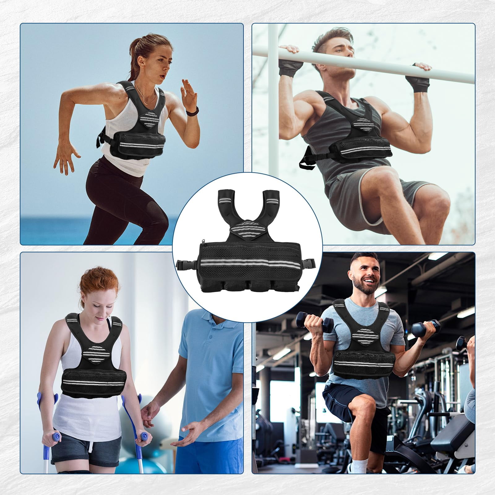 Adjustable Weighted Vest with Reflective Stripe and Mesh Pocket, Workout Gear for Women, Men, Walking, Weight Loss, Training, Running