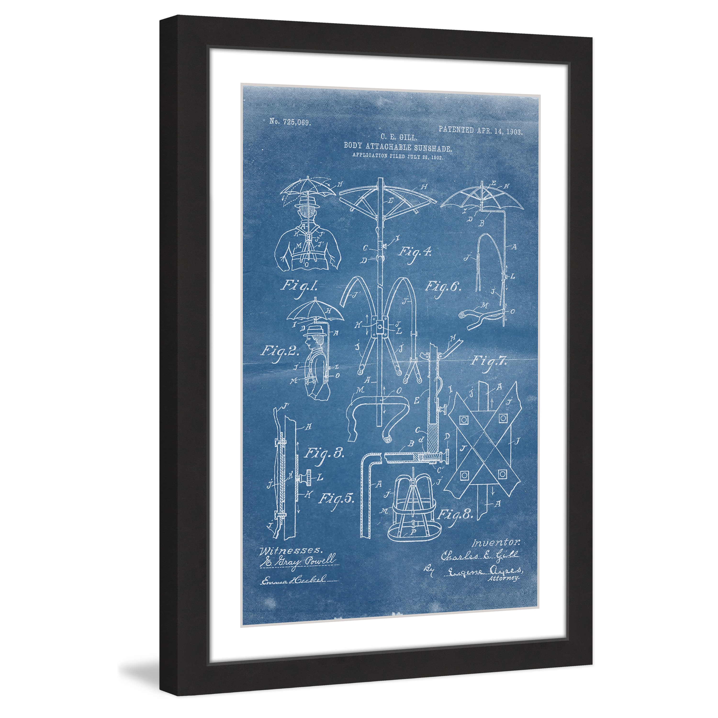 "Sunshade 1903 Blueprint" Framed Painting Print