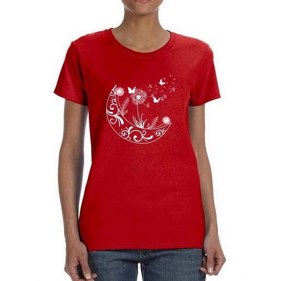 Moon With Flowers T-Shirt Women -Smartprints Designs, Female 4X-Large