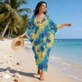 thumbnail image 3 of Xoenoiee Tropical Hibiscus Palm Tree Print Women's V-Neck Kaftan Plus Size Moo Moo Dresses, Casual Maxi Beach Dress Mumu Caftan Cover Up for Tropical Vacation, 3 of 7