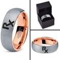 thumbnail image 4 of Tungsten Medical Prescription Pharmacy Symbol Band Ring 7mm Men Women Comfort Fit 18k Rose Gold Dome Brushed Gray Polished, 4 of 4