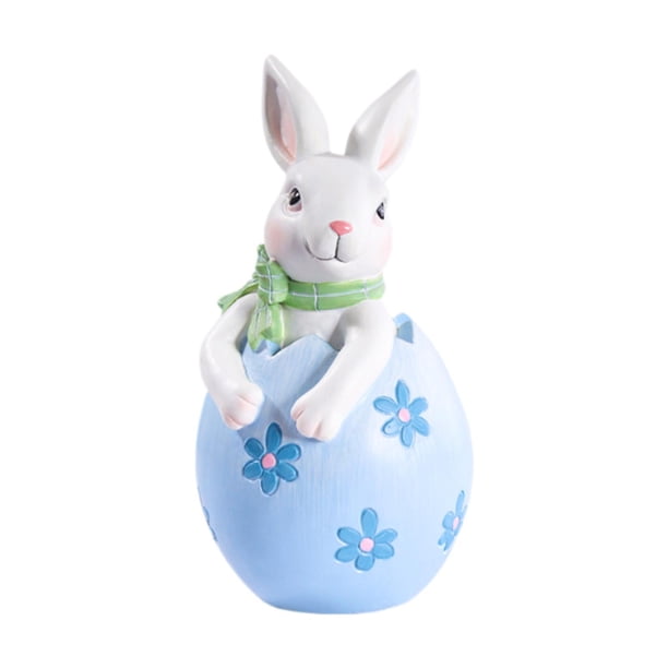 Figura de conejito de Pascua, estatua de conejo de primavera, adorno decorativo de mesa para rosa azul